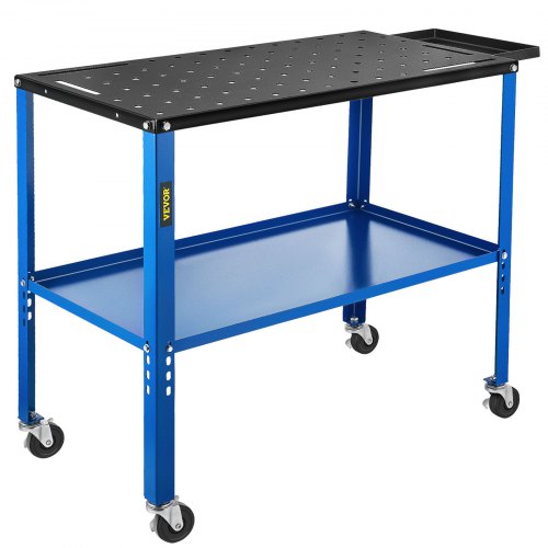 VEVOR Adjustable Workbench Steel Work Table 18" x 36" Steel Workbench w/ Wheels