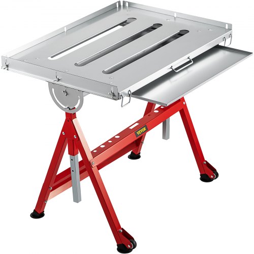 VEVOR Welding Table, 31" x 23", Steel Industrial Workbench w/ 400lbs Load Capacity, Adjustable Angle & Height, Casters, Retractable Guide Rails, Three 1.6" Slots Folding Work Bench