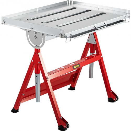 VEVOR Welding Table, 36" x 24", Steel Industrial Workbench w/ 400lbs Load Capacity, Adjustable Angle & Height, Casters, Retractable Guide Rails, Three 1.6" Slots Folding Work Bench