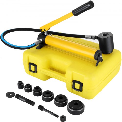 

VEVOR 10 Ton 1/2\" to 2\" Hydraulic Knockout Punch Driver Tool Kit Electrical Conduit Hole Cutter Set KO Tool Kit with 6 Dies Hole Complete Tool (Knockout Punches)