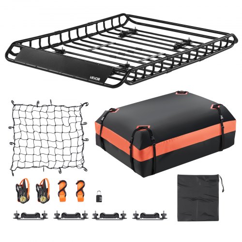 

VEVOR Roof Rack Basket, 51 x 36 x 4.1 in, Universal Rooftop Cargo Carrier with 1120 x 870 x 260 mm Cargo Bag, Net, Ratchet Straps, 200 lbs Max Load Capacity Car Top Luggage Holder, for SUV Truck Car