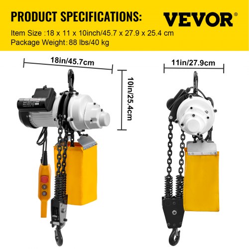 VEVOR Electric Chain Hoist Single Phase Hoist Crane 2200lbs/1t 110V 10ft Chain 