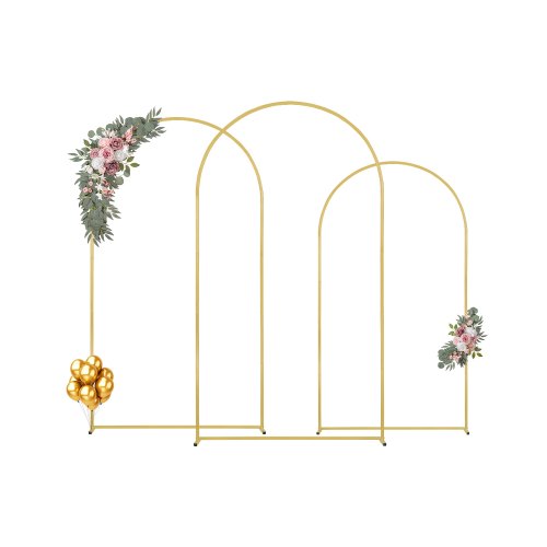 

VEVOR Wedding Arch Backdrop Stand, Set of 3, Metal Stable Stand with Case Connection & Chassis Crossbar Design, Easy-to-Assemble Gold Stand with Premium Metal, Fit for Birthday, Celebration, Holiday