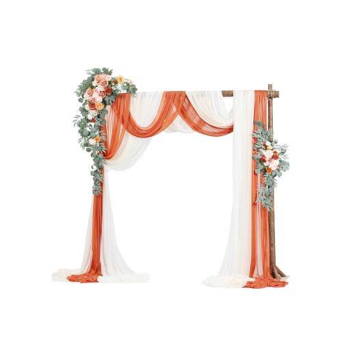 

Artificial Wedding Arch Flowers Kit Orange With 2 Pcs Flowers 3 Pcs Drapes