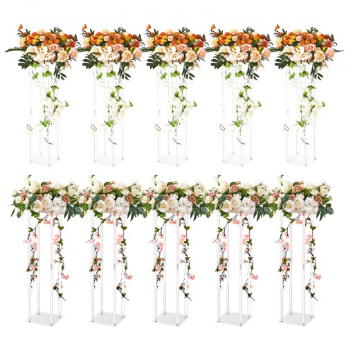 

VEVOR 10PCS 23.6inch/60cm High Wedding Flower Stand, With Acrylic Laminate,Acrylic Vase Column Geometric Centerpiece Stands, Floral Display Rack for T-Stage Events Reception, Party Decoration Home