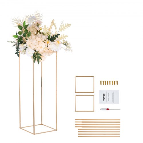 

VEVOR 2PCS 31.5inch High Wedding Flower Stand, Metal Vase Column Geometric Centerpiece Stands, Gold Rectangular Floral Display Rack for T-Stage Events Reception, Party Decoration Home