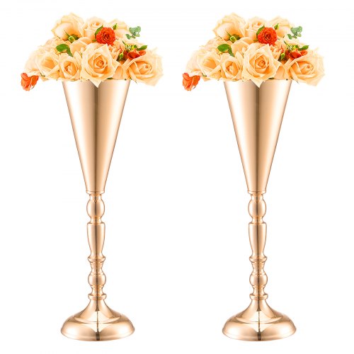 

VEVOR 10PCS 43cm/16.9” Tall Wedding Flower Vase Metal Gold Trumpet for Tables