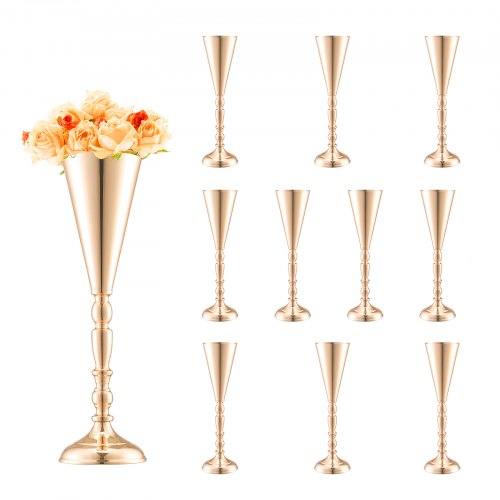 

VEVOR 10PCS 43cm/16.9” Tall Wedding Flower Vase Metal Gold Trumpet for Tables