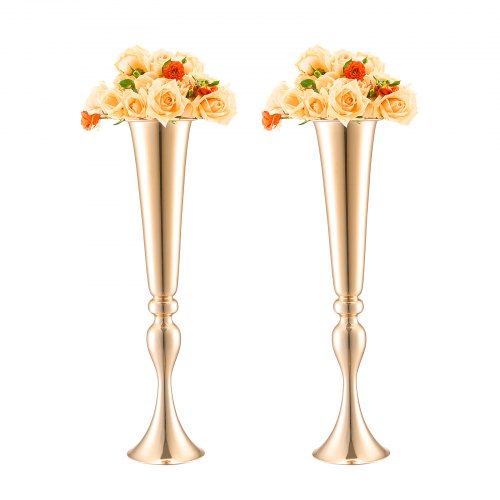 

VEVOR 2PCS 56cm/22.05” Tall Wedding Flower Vase Metal Gold Trumpet for Tables