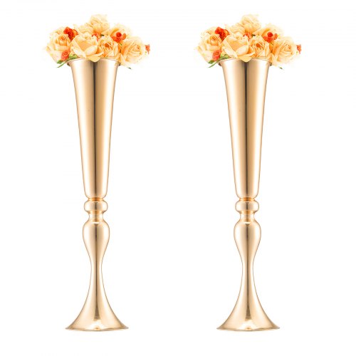 

VEVOR 2PCS 56cm/22.05” Tall Wedding Flower Vase Metal Gold Trumpet for Tables