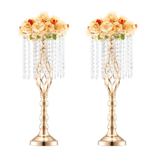 

VEVOR 2PCS 55cm/21.65” Tall Crystal Wedding Flower Stand, Metal Wedding Centerpiece Vase, Gold Flower Holders Floral Display Rack for Tables Wedding Dinner Party, Ceremony Birthday Event Decor