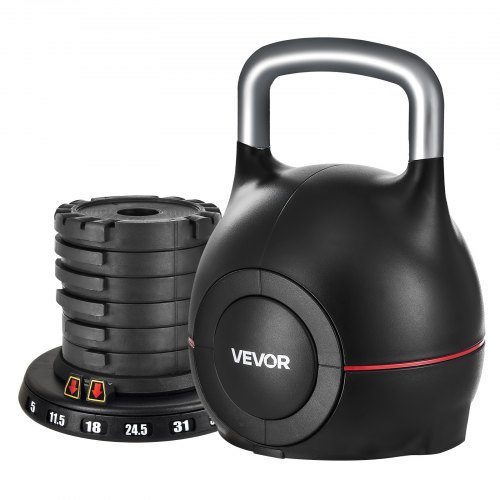 

VEVOR Kettlebell, Adjustable Kettlebell with 7 Weight Levels (5, 11.5, 18, 24.5, 31, 37.5, 44 lbs), Die-Cast Aluminum and ABS Material, for Grip Strength Training, Full-body Workout & Cross-Training