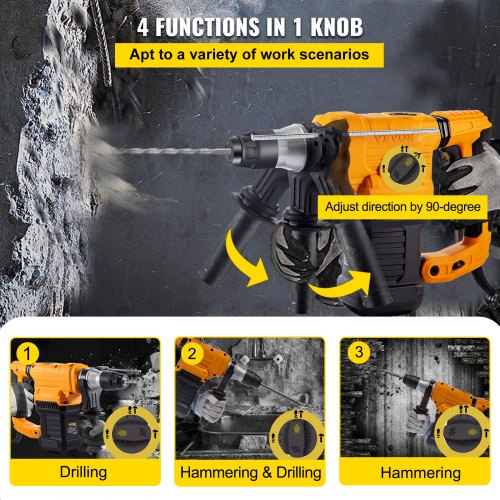 1-1/4" SDS Plus Electric Rotary Hammer Drill Chisel Point & Flat Bits w/ Case 