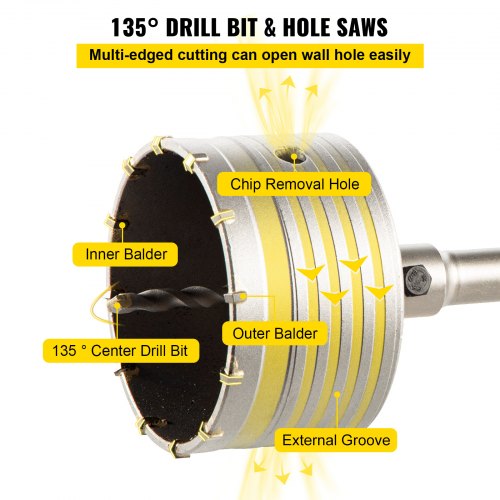 45mm Wall Hole Saw Centre Drill Bit 110mm Round Shank Kit For Cement Bricks Wall