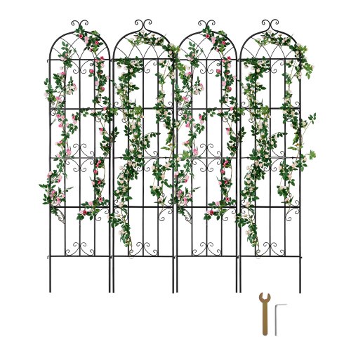 

VEVOR Garden Trellis for Climbing Plants, 87 x 20 in, 4 Packs Rustproof Metal Garden Flower Trellis, Outdoor Climbing Rose Trellis Cucumbers Support, Decorative Clematis Trellis for Courtyards Lawns