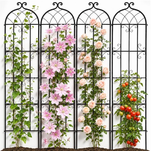 VEVOR Garden Trellis for Climbing Plants, 87 x 20 in, 4 Packs Rustproof Metal Garden Flower Trellis, Outdoor Climbing Rose Trellis Cucumbers Support, Decorative Clematis Trellis for Courtyards Lawns