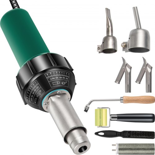 VEVOR Roofing Welder, 8 Pcs PVC Welding Gun, 1600W Hot Air Plastic Welder, 220V PVC Heat Gun, Plastic Welder with Mica Pipe Heating Core, Stepless Temperature Regulation 104-1112 °F Plastic Welder Kit