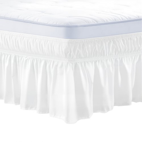 

VEVOR Wrap Around Bed Skirt, 15 in Drop, White Dust Ruffle Queen Size, Three Sides Adjustable Bedskirt with Easy Fit Elastic Strap, Wrinkle-Free & Fade-Resistant, Machine Washable, for Queen Size Bed