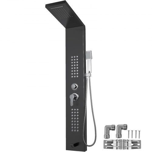 Shower Faucet Black Wall Mounted Shower Panel Tower With Hand Shower Massage Jet