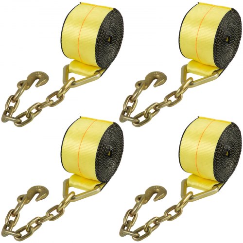 Vevor 4 Pack 4"x30' Winch Tie Down Strap W/chain Extension For Flatbed Truck