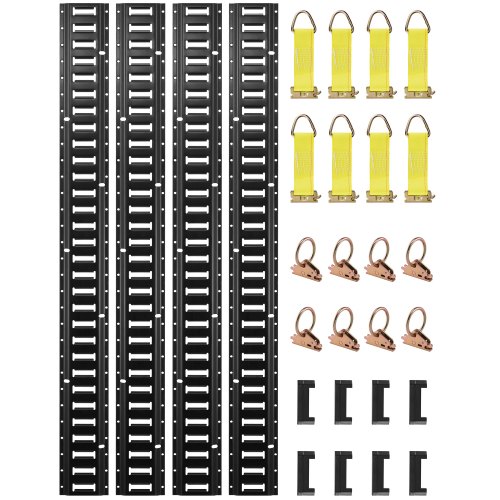 VEVOR E Track Tie-Down Rail Kit, 30PCS 5FT E-Tracks Set Includes 4 Steel Rails & 2 Single Slot & 8 O Rings & 8 Tie-Offs with D-Ring & 8 End Caps, Securing Accessories for Cargo, Motorcycles, and Bikes