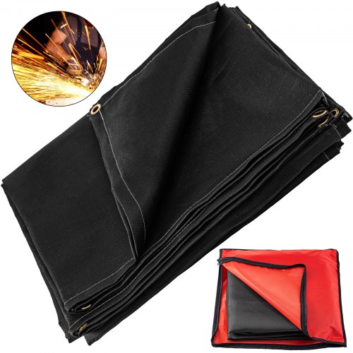 VEVOR Welding Blanket Fiberglass Blanket Heavy-Duty Fire Retardant Blanket for Easy Hanging and Protection from Sparks & Splatters (10'X10', Black)