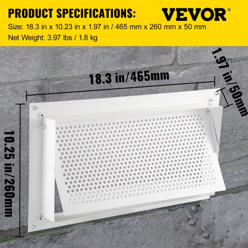 White, 8" Height x 16" Width Details about   Crawl Space Flood Vent 