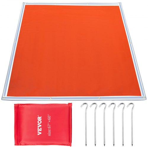 

VEVOR Fire Pit Mat, 67\" x 60\" Fire Blanket, Fiberglass Welding Blanket, 3.3 lbs Fireproof Blanket, 1022°F Fire Retardant Blanket, Rust Iron Red Emergency Fire Blanket w/ 10 Grommets & 6 Silver Hooks