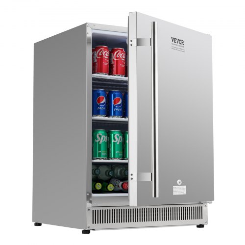 

VEVOR 24 inch Indoor/Outdoor Beverage Refrigerator, 185QT Undercounter or Freestanding Beverage Fridge, 175 Cans Built-in Beer Fridge with Stainless Steel Body for Residential Home Bar Commercial Use