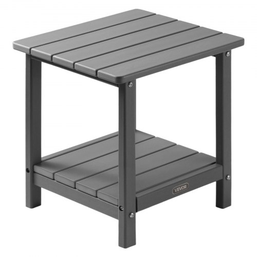 VEVOR Outdoor Side Table 2-Tier HDPE Outside End Table for Indoor Backyard Grey