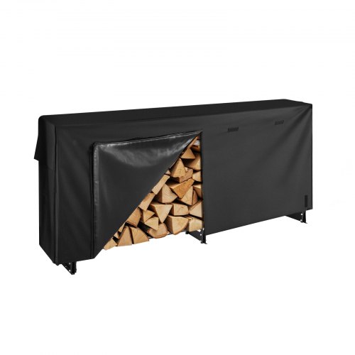 VEVOR Firewood Rack with Waterproof Cover, 8 ft Outdoor Firewood Holder, 1/2 Cord Storage Metal Log Holder, 660lb Max Weight Capacity, Top Covered, Po