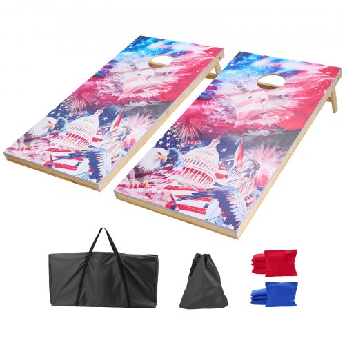 

4x2ft Cornhole Set Portable Corn Hole Toss Game Board Wood 8 Bean Bag Carry Case