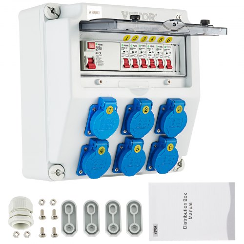 VEVOR Wall Power Distributor Distribution Board 16A 230V Schuko Socket w/FI Fuse