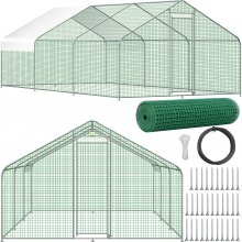 VEVOR Large Metal Chicken Coop with Run, Walk-in Chicken Runs for Yard with Waterproof Cover, Outdoor Poultry Cage Hen House, 19.3x9.8x6.5 ft Large Area for Duck Coops and Rabbit Runs