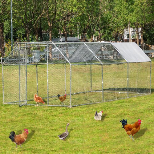 Vevor Metal Chicken Coop Walk-in Coop With Cover 9.2'x18.4'large Cage Flat Roof