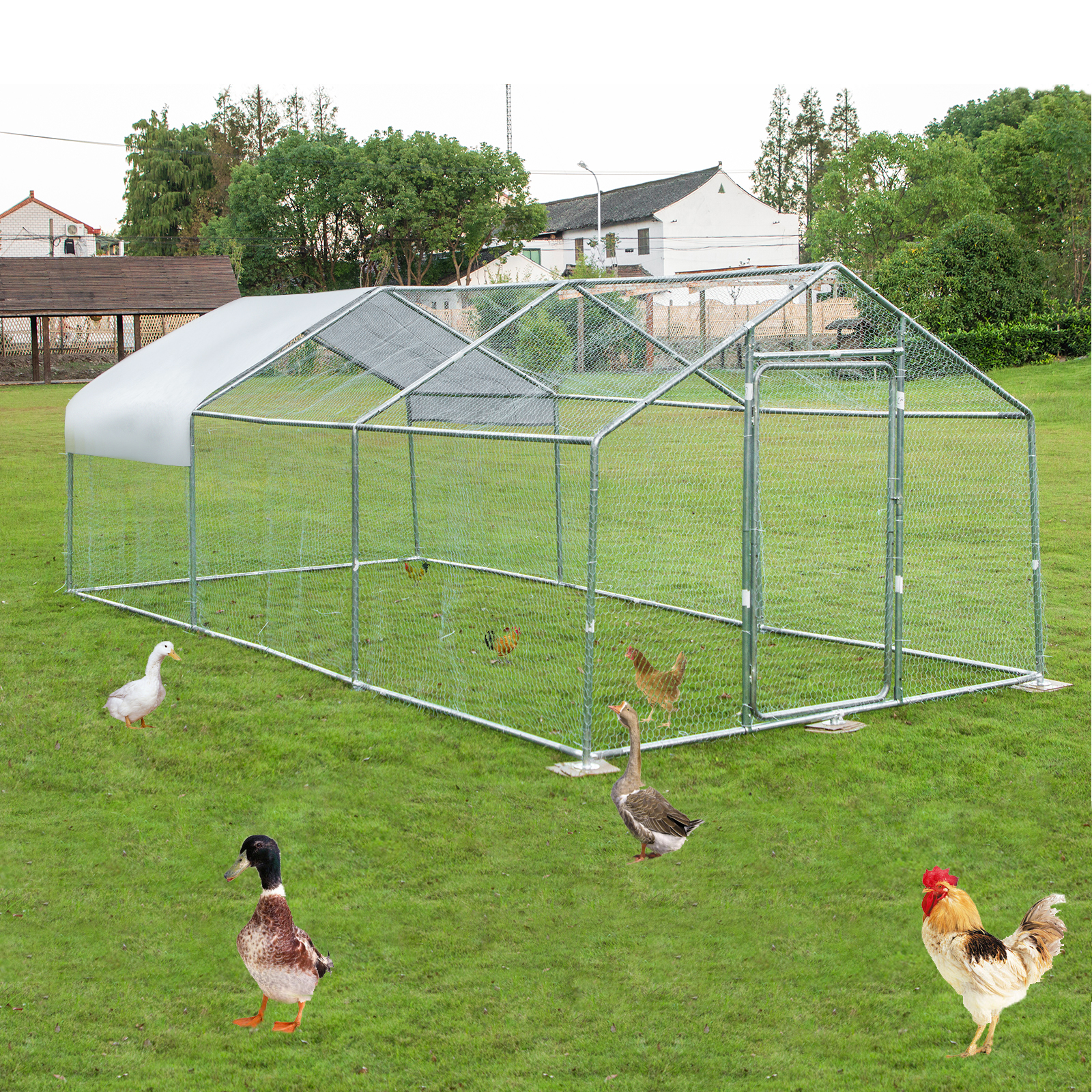 Vevor Metal Chicken Coop Walk-in Coop With Cover 10'x20'large Cage Steeple Roof от Vevor Many GEOs