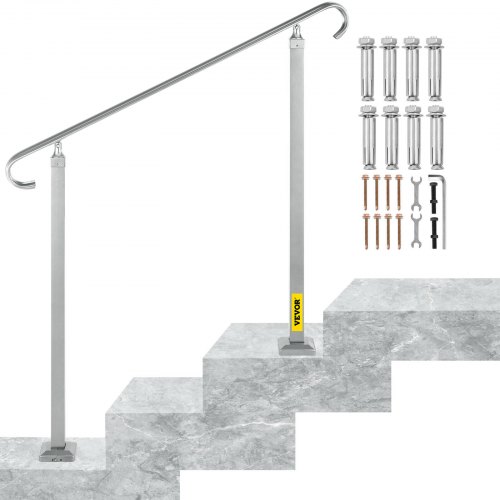 VEVOR Stair Railing Hand Rail Kit Fit 2 or 3 Steps Alloy Metal Step Handrail