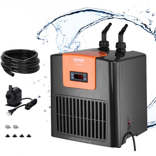 Vevor Aquarium Chiller, 52 Gal 196 L, 1/10 HP Hydroponic Water Chiller, Quiet Refrigeration Compressor for Seawater and Fresh Water, Fish Tank Cooling System with Pump/Hose, for Jellyfish, Coral Reef
