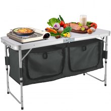 VEVOR Aluminum Portable Folding Camp Station with Storage Organizer & 4 Adjustable Feet Quick Installation for Outdoor Picnic Beach Party Cooking, Gray