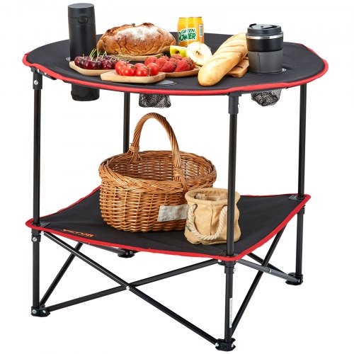 

VEVOR Folding Camping Table, Outdoor Portable Side Tables, Lightweight Fold Up Table, 600D Oxford Fabric & Steel Ultra Compact Work Table with Large Storage & Carry Bag, For Beach Picnic, 28.3"x24