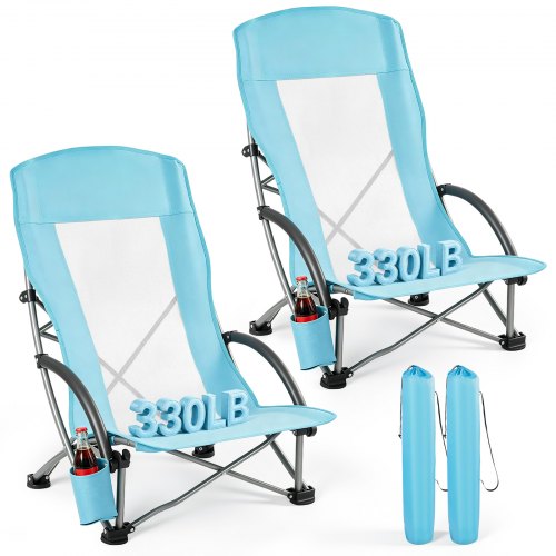VEVOR Folding Beach Chair, High Back Camping Chairs for Adults, with Cup Pocket, Mesh Back, Carry Bag, Portable Extra Wide Seat Chair 330 lbs Heavy Du