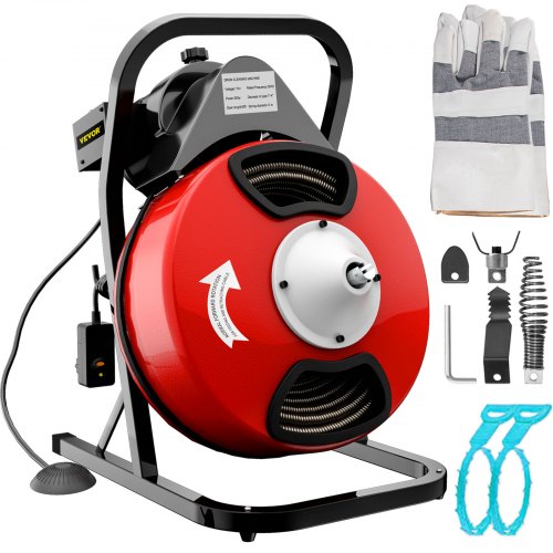 50ft X 1/2" Drain Cleaner 250 W Drain Cleaning Machine Sewer Clog W/ 5 Cutters