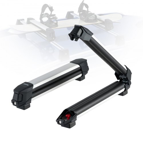 VEVOR Ski & Snowboard Roof Rack, Carry up to 4 Pairs of Skis or 2 Snowboards, 2 PCS Aluminum Universal Car Roof Rack with Lock & Rubber Padding, Carrier for Fishing Rod, Fit Most Slotted Crossbars