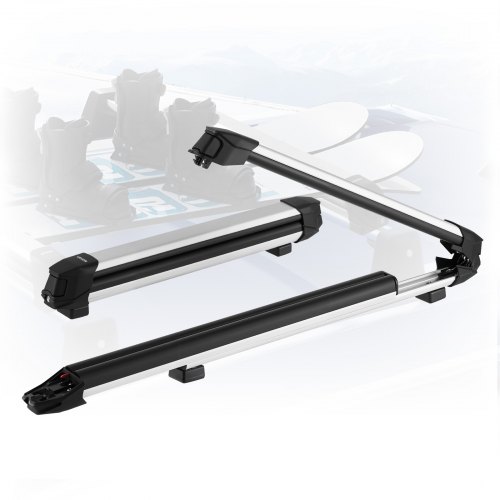 VEVOR Ski & Snowboard Roof Rack, Carry up to 6 Pairs of Skis or 4 Snowboards, 2 PCS Aluminum Universal Car Roof Rack Top Holder with Lock & Rubber Padding for Fishing Rod, Fit Most Slotted Crossbars