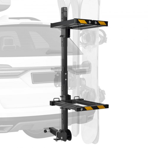 

VEVOR Folding Hitch Mounted Ski & Snowboard Rack, Fits 2-Inch Receiver, Carries up to 6 Pairs of Skis or 4 Snowboards, Adjustable Hitch-Mounted Rack for Car with Key Lock, Security Strap, Tilt Access
