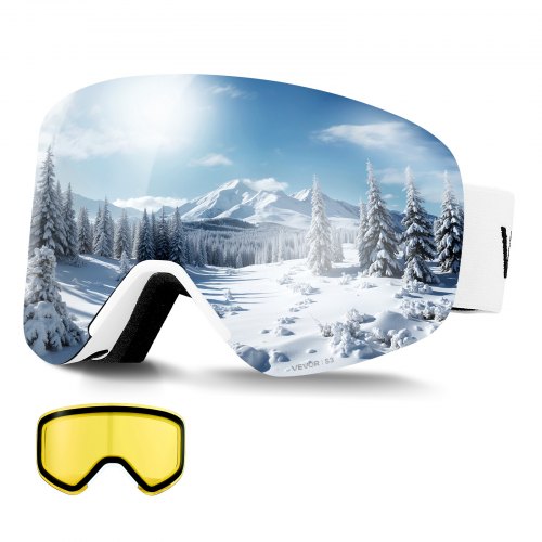 VEVOR Ski Goggles Magnet Cylindrical Lens with Pink Revo Coating Snow Goggles