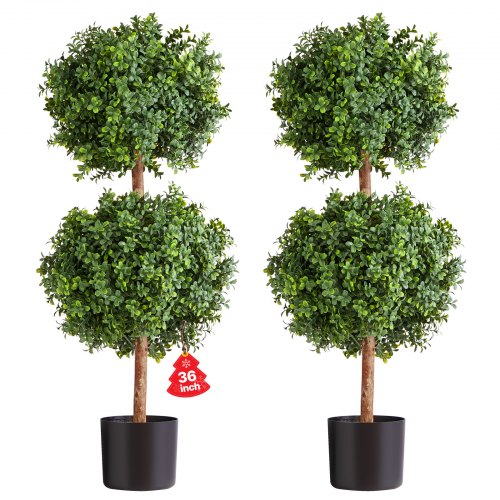VEVOR Artificial Topiary Boxwood Double Ball, 2 Set 36 inch Faux Boxwood Plant Balls, Fake Silk Tree Look Real, Easy Assembly for Decor Front Porch Outdoor Patio Garden Balcony Backyard Indoor