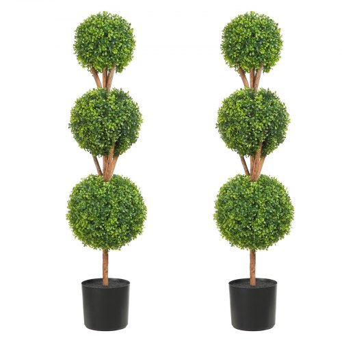 

VEVOR Artificial Topiaries Boxwood Trees, 48 inch Tall (2 Pieces), 3 Ball-Shape Faux Topiaries Plant with Planters, Green Feaux Plant w/ Replaceable Leaves & Port for Decorative Indoor/Outdoor/Garden