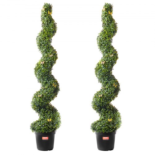 

VEVOR Artificial Boxwood Topiary Tree, 60 inch Tall (2 Pieces), Spiral Faux Topiary Trees, Faux Plant w/ Extra Leaves & Pot & Small Decoration, UV Rated Greenery Set for Home Decor Indoor/Outdoor