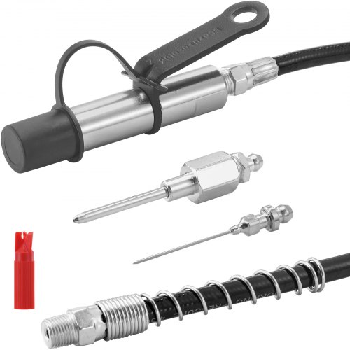 

VEVOR Grease Gun Coupler, 10000 PSI High Pressure, 3-Jaw Locking, Quick Release Grease Gun Tip with Hose/Zerk Fittings Cleaner/Extension Needles, Compatible with All Grease Guns 1/8" NPT Fittings